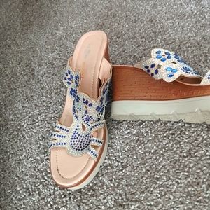 Blue and silver shiny wedges